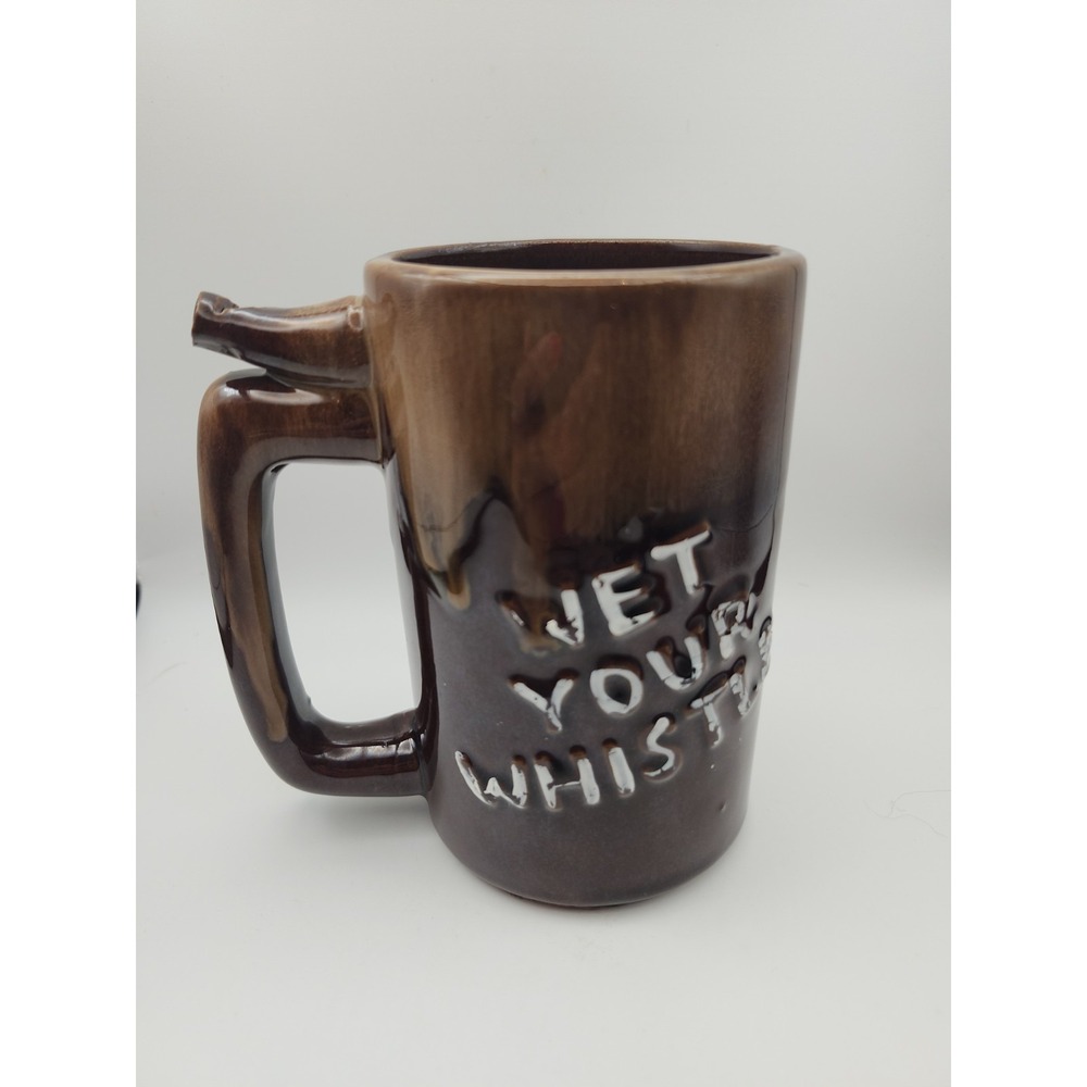 Vintage Japan Whistling Beer Mug Wet Your Whistle Went To P Novelty Drip Glaze
